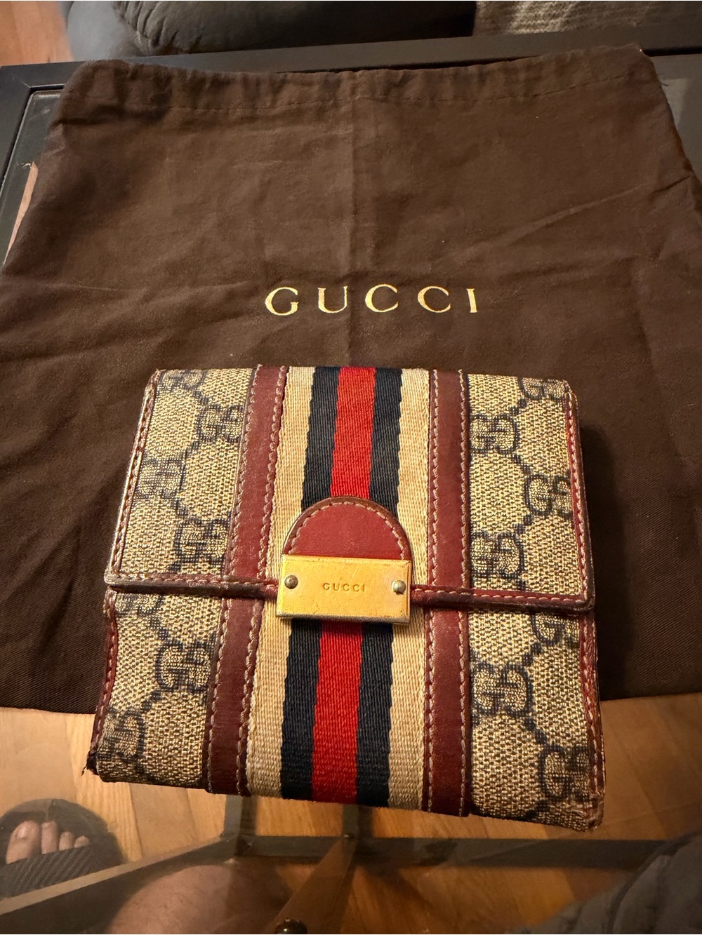Authentic Vintage Gucci GG Supreme Web Stripe French Wallet w/ Dust Bag